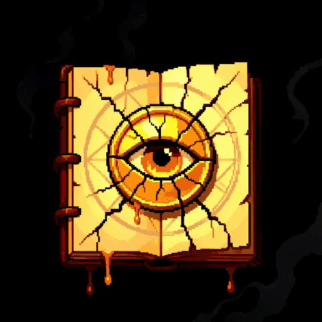 Cracked field journal seal watching from the dark